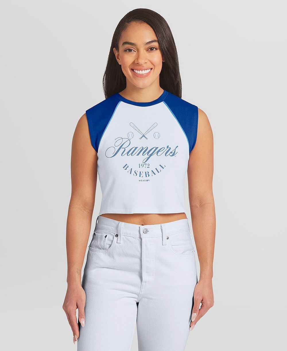Женская укороченная майка WEAR by Erin Andrews White Texas Rangers Cooperstown Cropped Raglan Tank Top