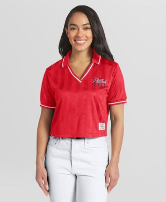 Поло WEAR by Erin Andrews Women's Red Philadelphia Phillies Cropped V-Neck