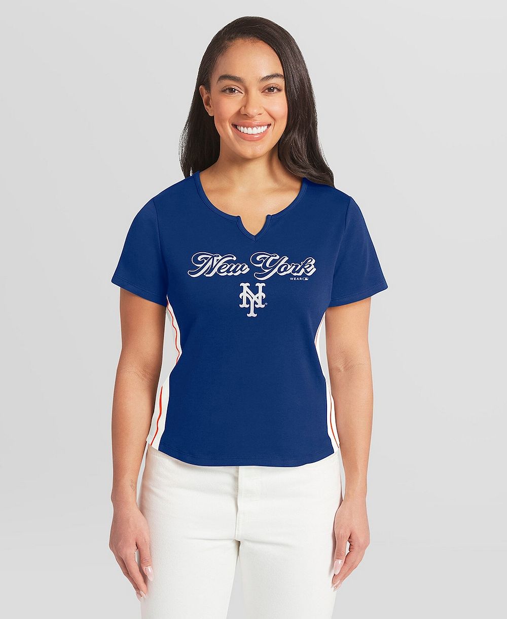 Женская укороченная футболка WEAR by Erin Andrews Royal New York Mets с вырезом
