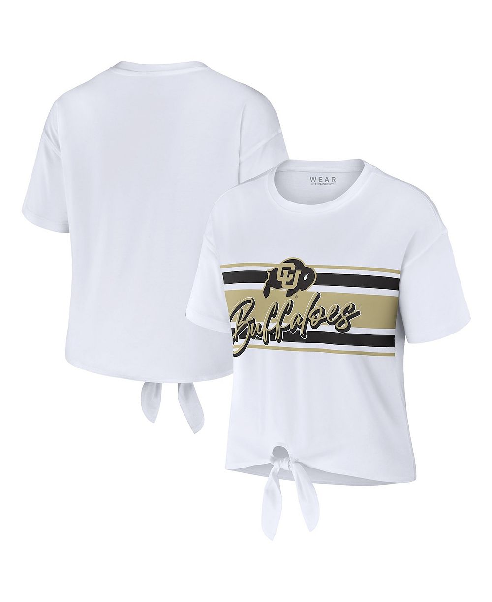 Женская укороченная футболка WEAR by Erin Andrews White Colorado Buffaloes Striped Front Knot