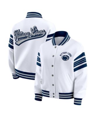 WEAR by Erin Andrews Women's White/Navy Penn State Nittany Lions Satin Stitch Full-Snap Fleece Sweatshirt Jacket
