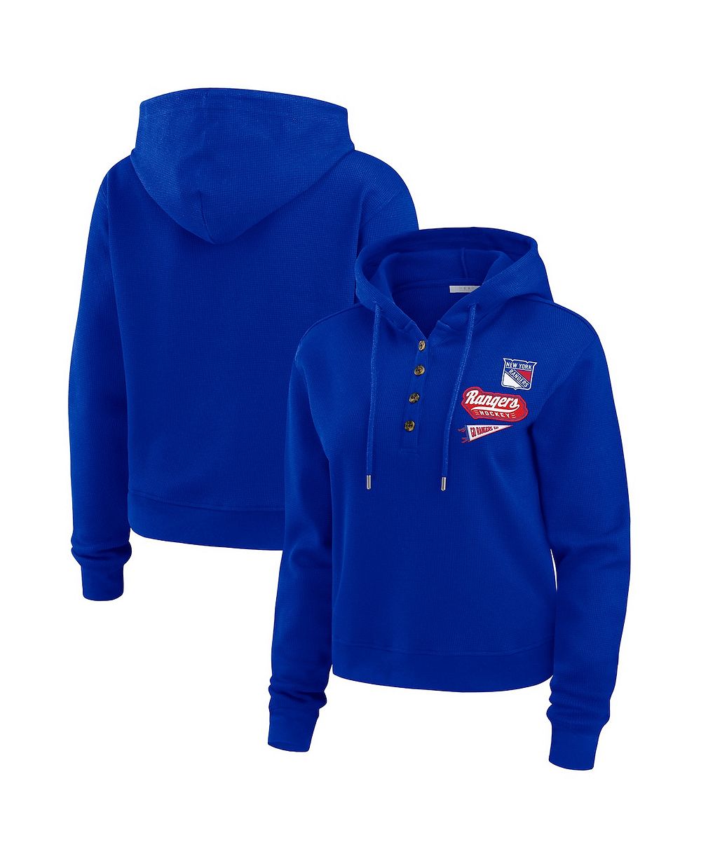 Женская толстовка WEAR by Erin Andrews Blue New York Rangers Waffle-Knit Pullover Hoodie