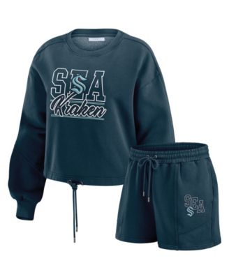 WEAR by Erin Andrews Women's 2-Piece Deep Sea Blue Seattle Kraken Washed Fleece Sweatshirt & Shorts Lounge Set