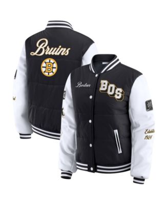 Женская пуховая куртка WEAR by Erin Andrews Black/White Boston Bruins Varsity Full-Snap