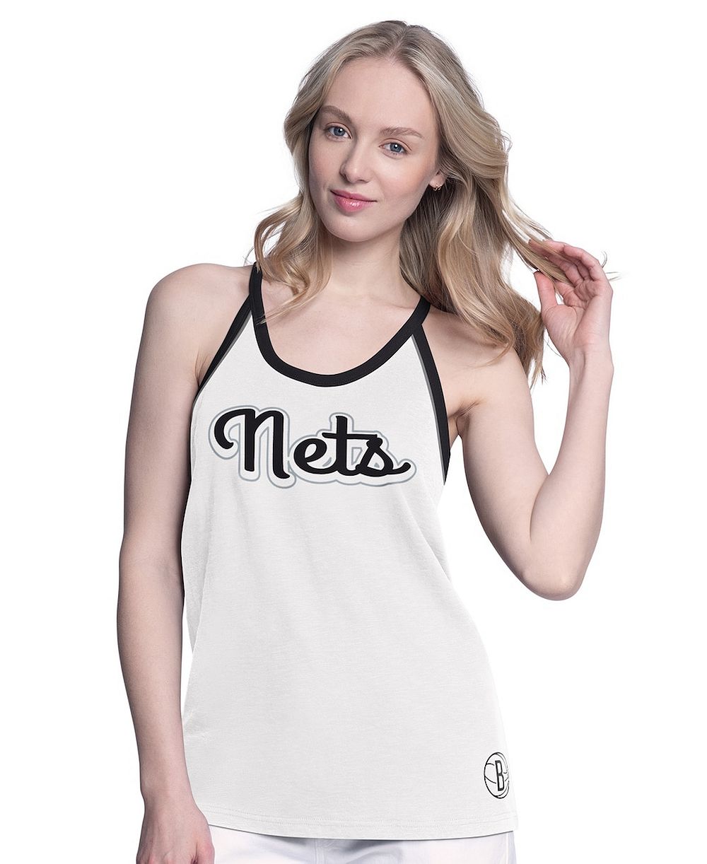 Женский топ G-III 4Her by Carl Banks White Brooklyn Nets Curveball Racerback Scoop Neck Slub