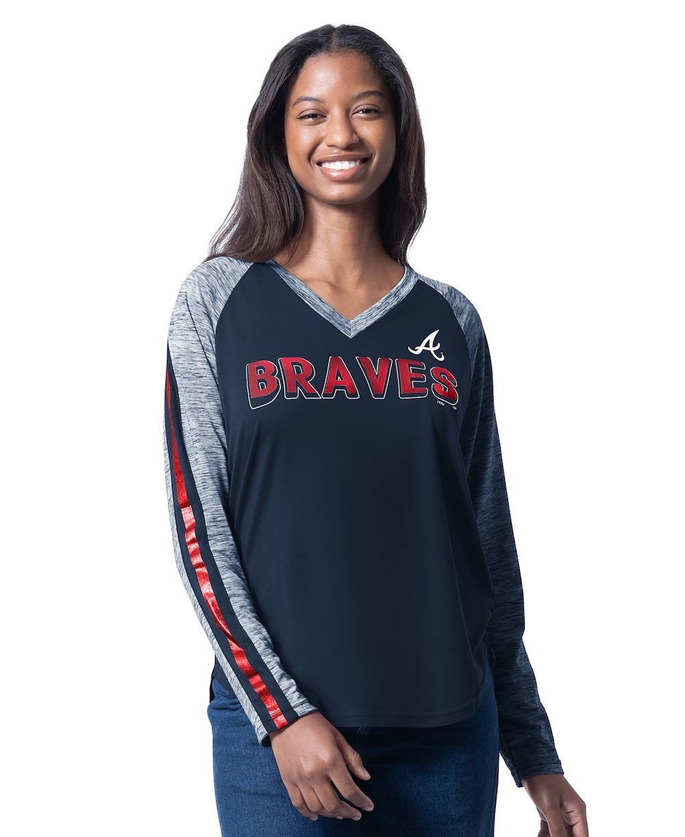 Женская футболка G-III 4Her by Carl Banks Navy Atlanta Braves Top Dog Raglan Long Sleeve V-Neck