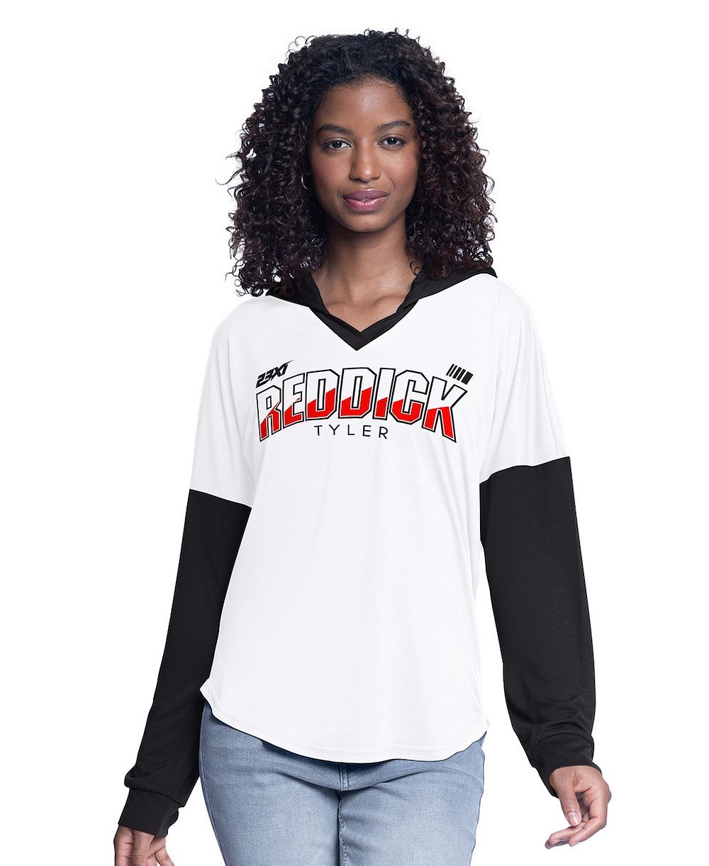 Женское худи G-III 4Her by Carl Banks White/Black Tyler Reddick Bench Player Oversized Long Sleeve V-Neck