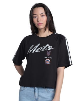 G-III 4Her by Carl Banks Women's Black New York Mets Classic Play Cropped Raglan T-Shirt