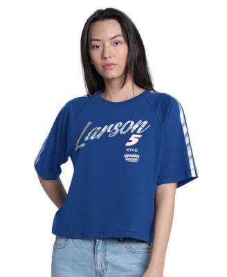 Женская футболка G-III 4Her by Carl Banks Royal Kyle Larson Raglan Cropped Classic Play Silver Trim