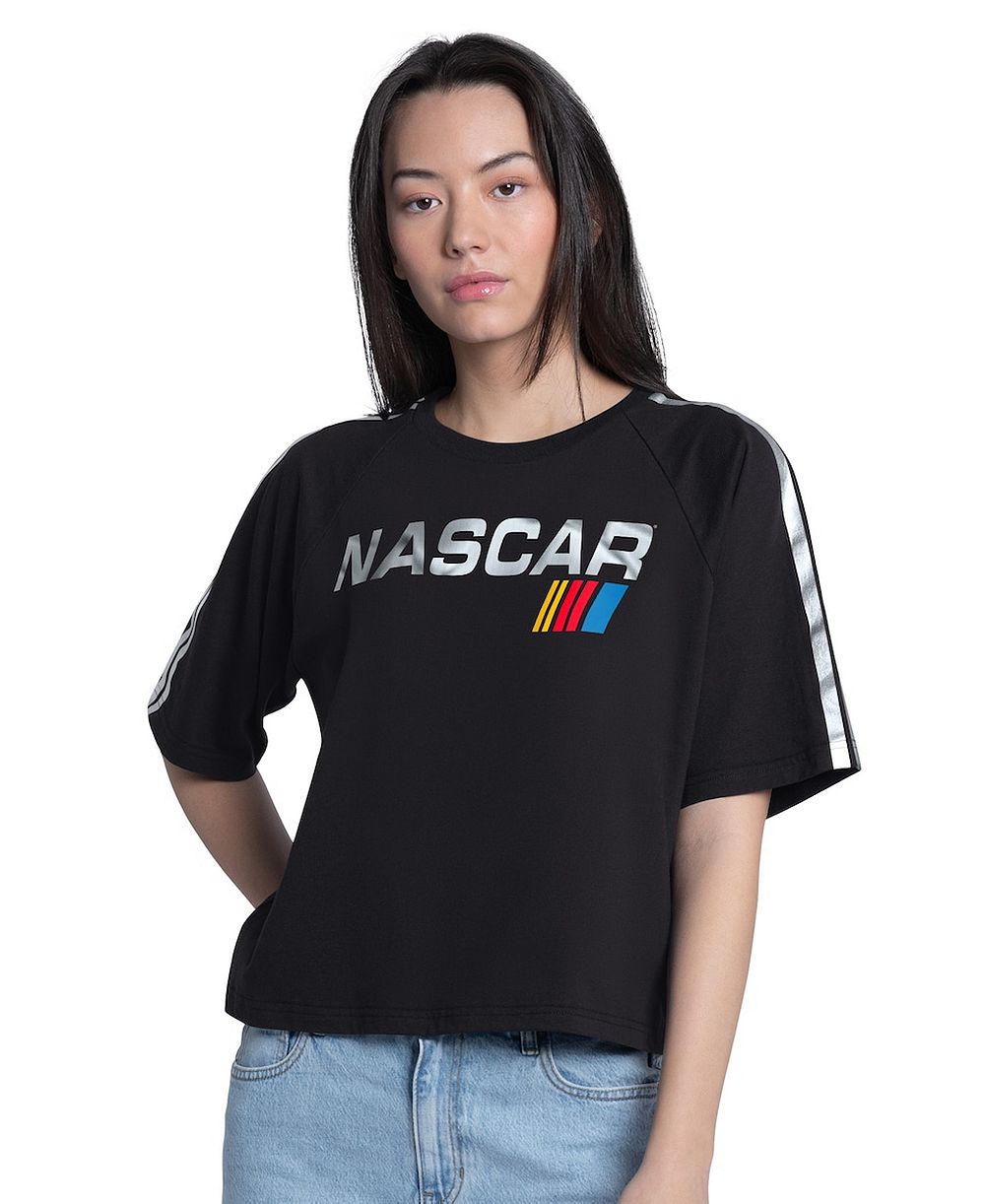 Женская футболка G-III 4Her by Carl Banks Black NASCAR Merchandise Raglan Cropped Classic Play Silver Trim