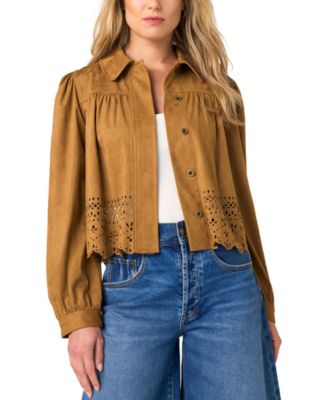 Liverpool Los Angeles Women's Puff-Sleeve Laser Cut Hem Jacket