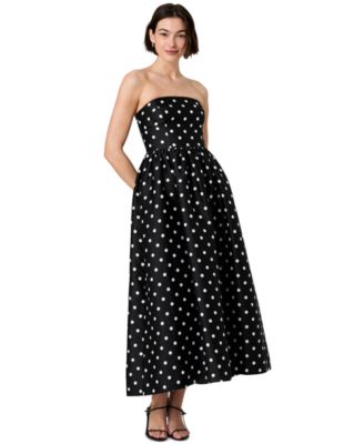 French Connection Women's Structured Taffeta Strapless Polka Dot Midi Dress