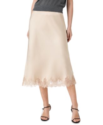 French Connection Women's Ennis Satin Lace Midi Skirt