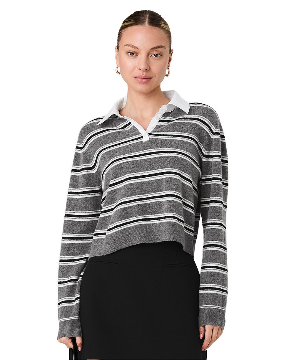 French Connection Women's Yulia Knit Campus Oversized Cropped Stripe Sweater