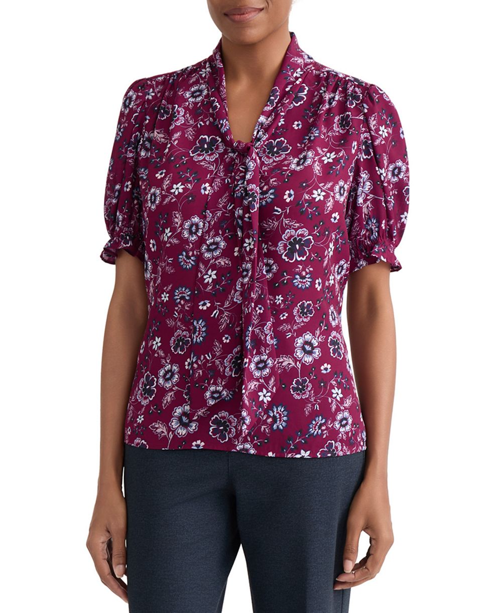 Jones New York Women's Tie-Neck Printed Top