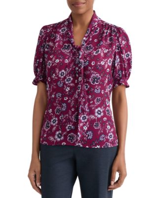 Jones New York Women's Tie-Neck Printed Top