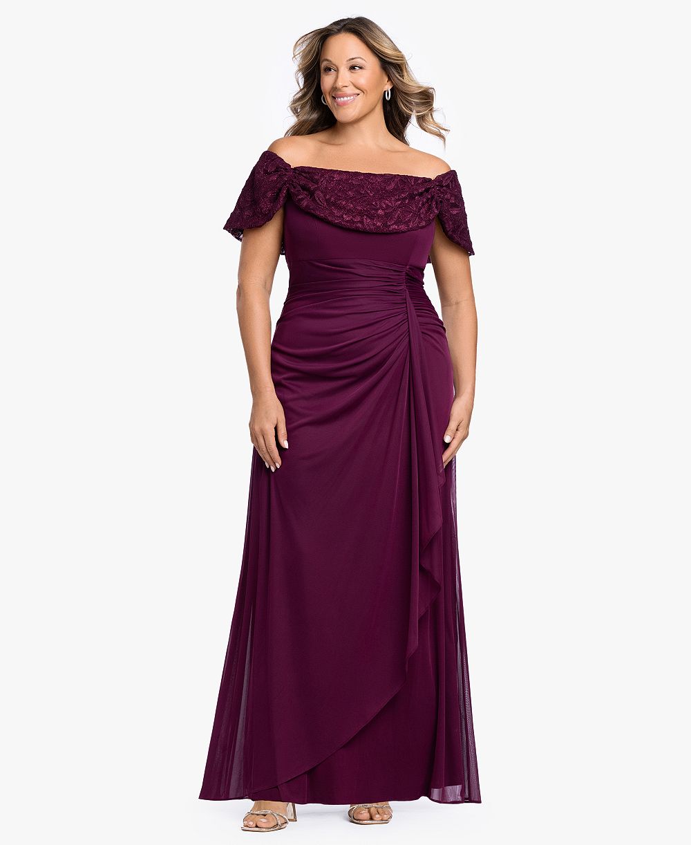 Платье B&A By Betsy and Adam Plus Long Off-the-Shoulder Gown
