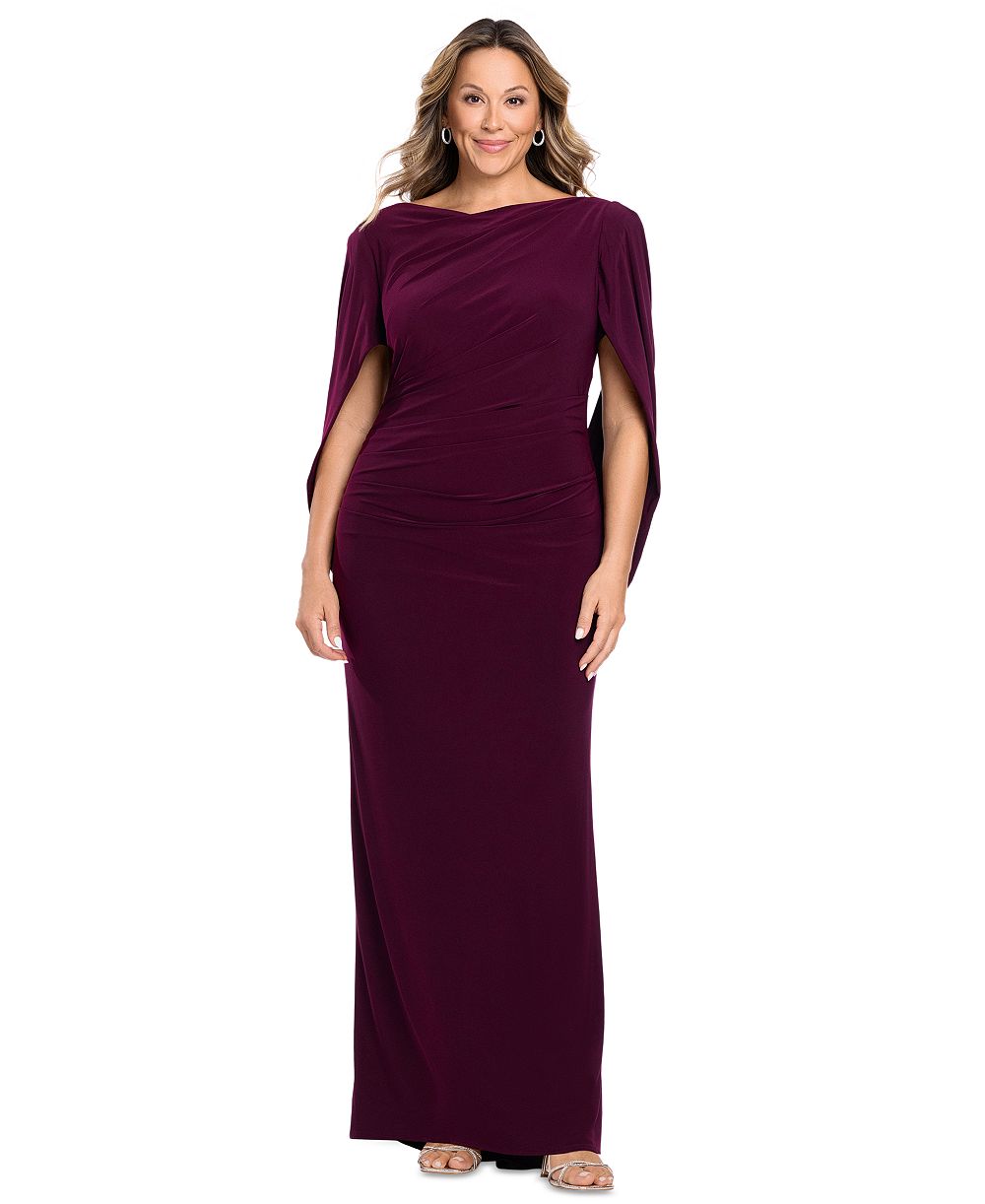 B&A By Betsy and Adam платье макси Plus Size Long-Sleeve Boat Neck