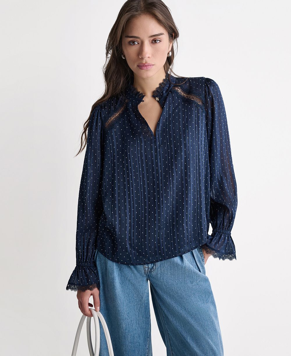 BCBG Women's Long-Sleeve Ruffle Collar Tops