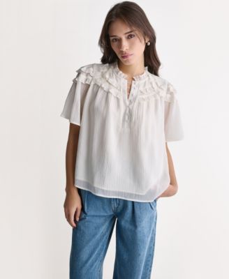 BCBG Women's Crewneck Short-Sleeve Ruffle Top