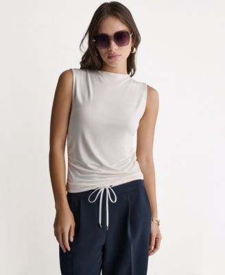 BCBG Women's Ruched Side Boat Neck Sleeveless Knit Top