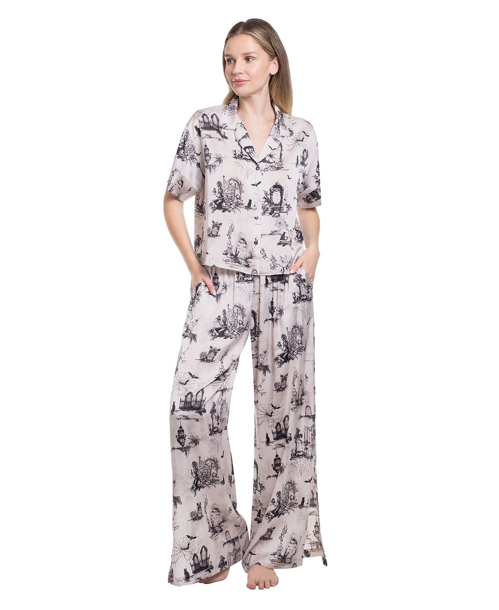Midnight Bakery Women's Eerie Toile Satin Short-Sleeve Pajama Set