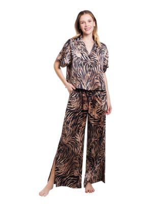 Midnight Bakery Women's Hidden Cat Short-Sleeve Satin Pajama Set