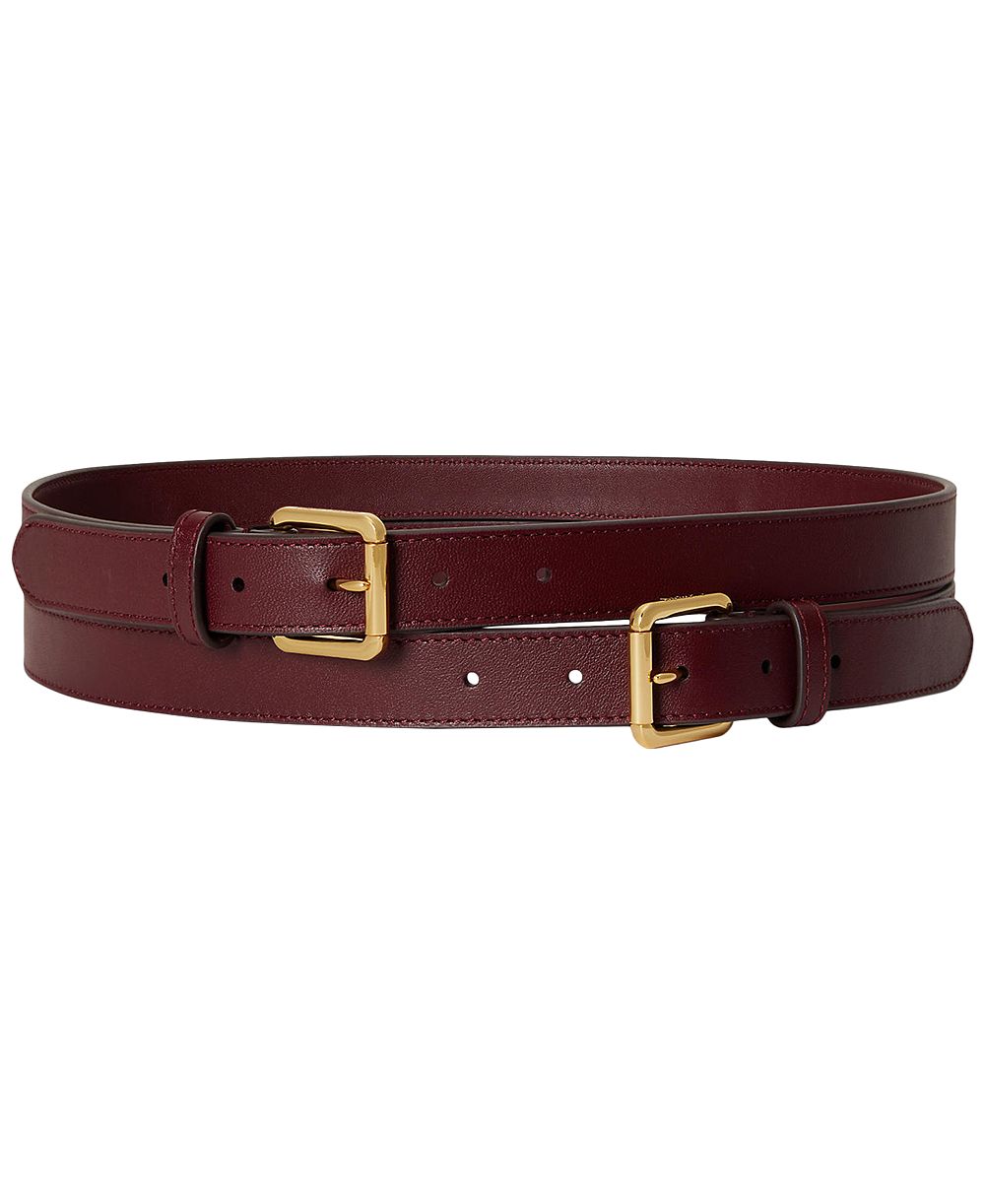 Lauren Ralph Lauren Leather Double Buckle Stacked Wide Belt