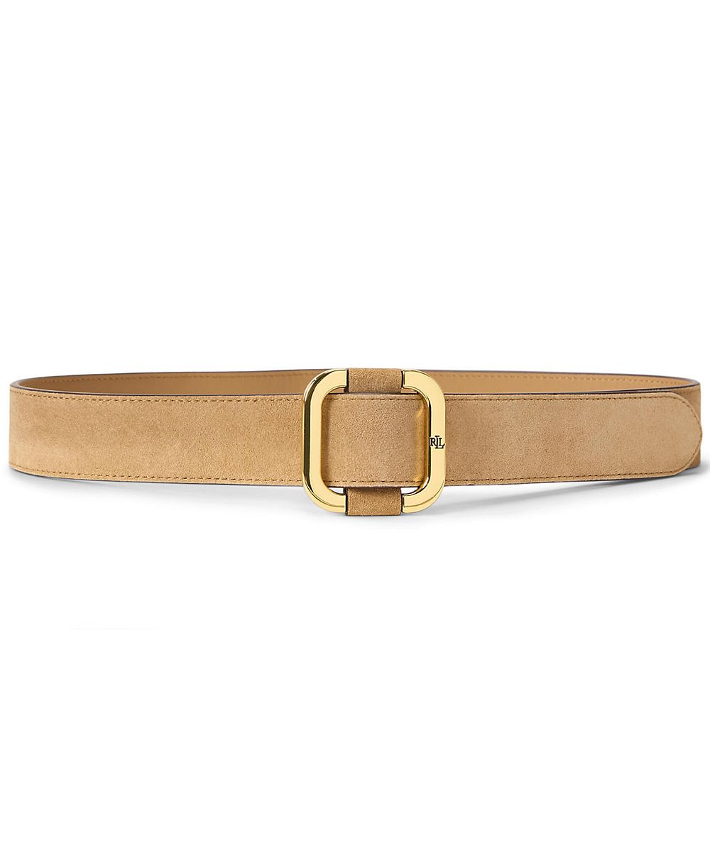 Lauren Ralph Lauren Leather Square Slide Buckle Wide Belt