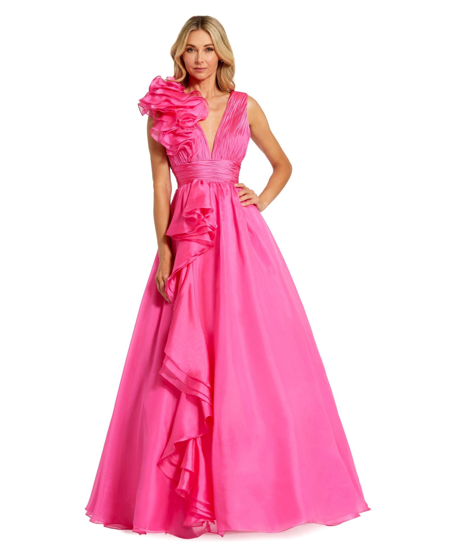 Mac Duggal Женское вечернее платье с открытым плечом и драпировкой на спинке