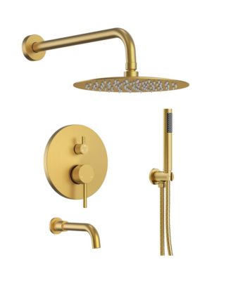 EVERSTEIN Wall Mount 3-Functions Shower Head System 10" Shower Faucet Set with Tub Faucet Spout