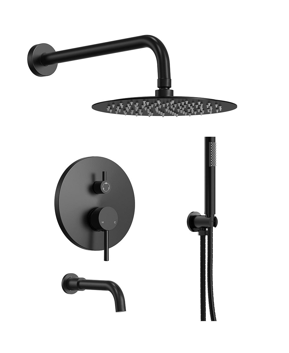 EVERSTEIN Wall Mount 3-Functions Shower Head System 10" Shower Faucet Set with Tub Faucet Spout