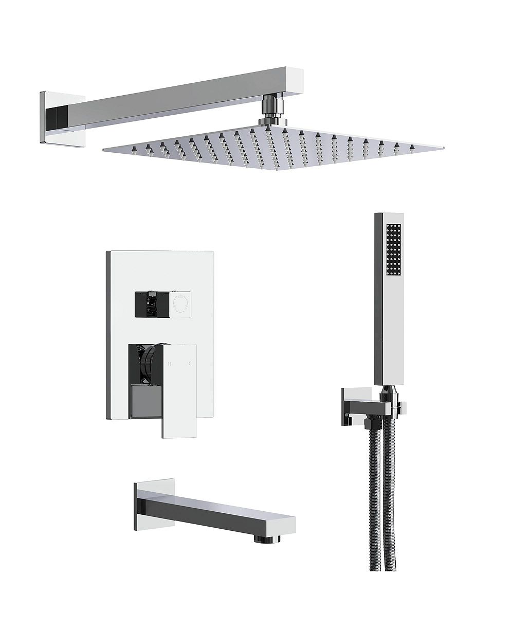 EVERSTEIN Wall Mounted 10" Shower System Bathtub Facuet Set High Pressure  Rain Shower Head with Handheld Chrome