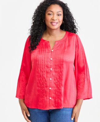 Style & Co Plus Satin Bell-Sleeve Pintuck Blouse, Macy's Exclusive