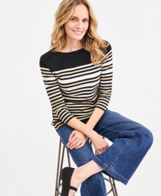 Style & Co Petite Printed Pima Cotton 3/4-Sleeve Boat-Neck Top, Macy's Exclusive