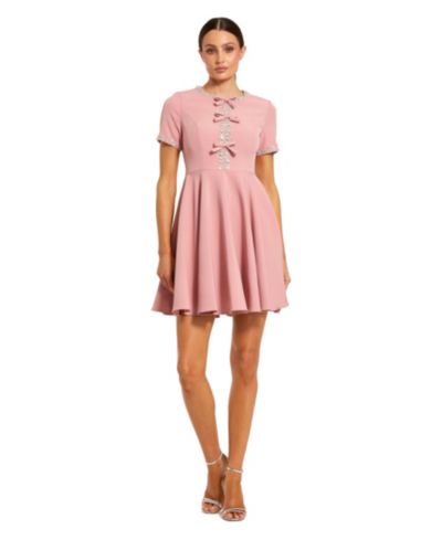 Mac Duggal Women's Crystal Embellished Bow Front A-Line Mini Dress