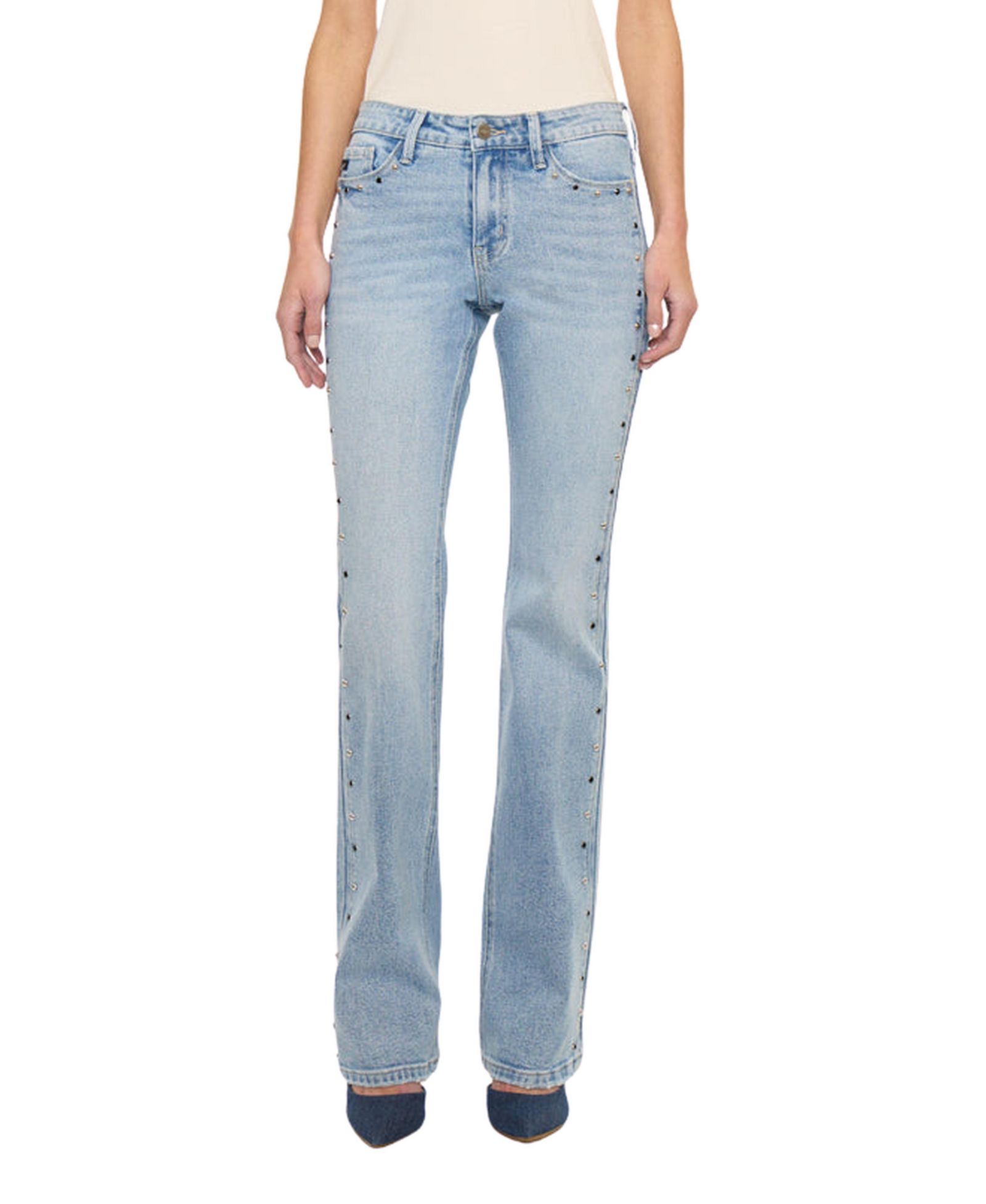 KanCan Women's Mid Rise Rhinestone Stud Bootcut Jeans