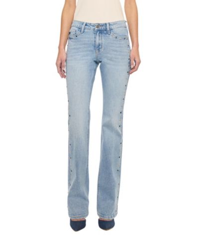 KanCan Women's Mid Rise Rhinestone Stud Bootcut Jeans
