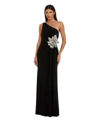 Mac Duggal Женское вечернее платье из джерси на одно плечо с цветочной аппликацией из страз