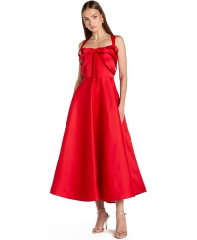 Mac Duggal Women's Satin Sleeveless A Line Ankle Dress With Bow