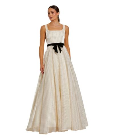 Женское бальное платье Mac Duggal Polka Dot Organza с квадратным вырезом и бархатным бантом