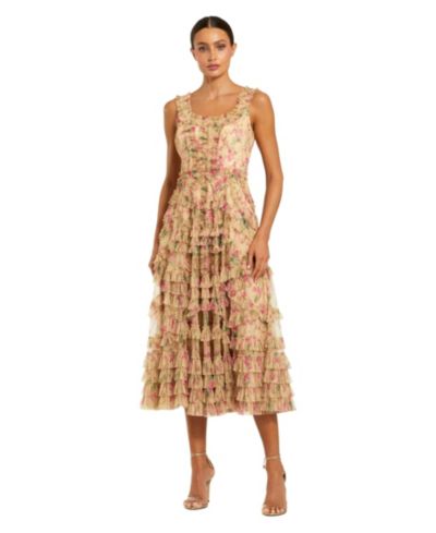 Женское платье Mac Duggal Floral Printed Sleeveless Ruffle Midi