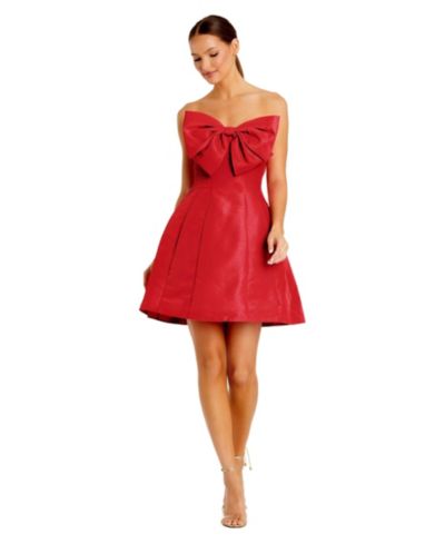 Mac Duggal Women's Strapless Oversized Bow Fit and Flare Mini Dress