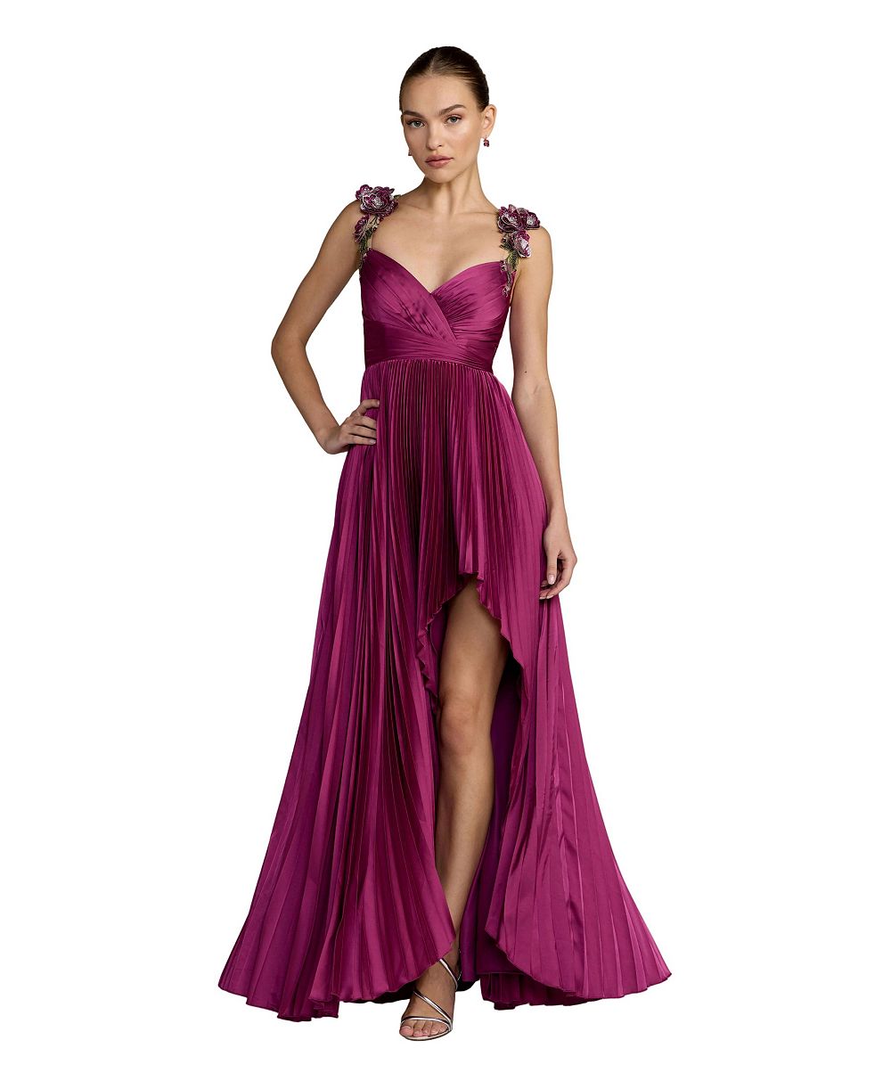 Вечернее платье Mac Duggal Petite Pleated High-Low с цветочными бретелями