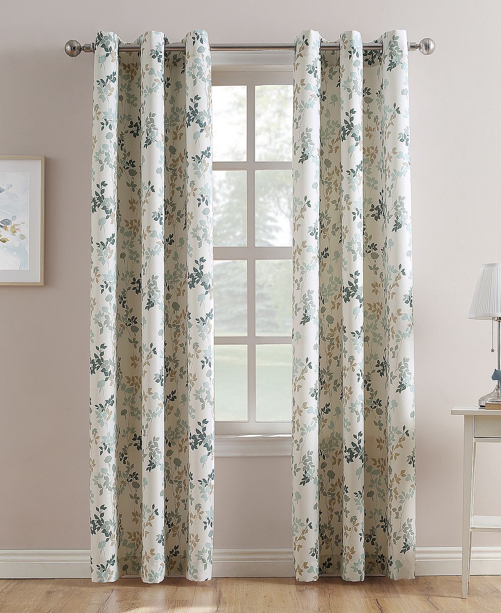 Mabel Floral Print Semi-Sheer Grommet Curtain Panel