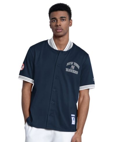 Starter Men's Navy New York Yankees Button-Up Short Sleeve Jacket