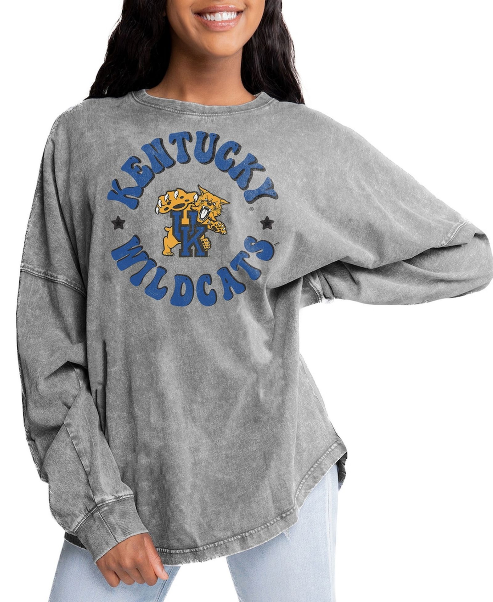 Женская оверсайз футболка Gameday Couture Gray Kentucky Wildcats Playing Around Faded Wash с длинным рукавом