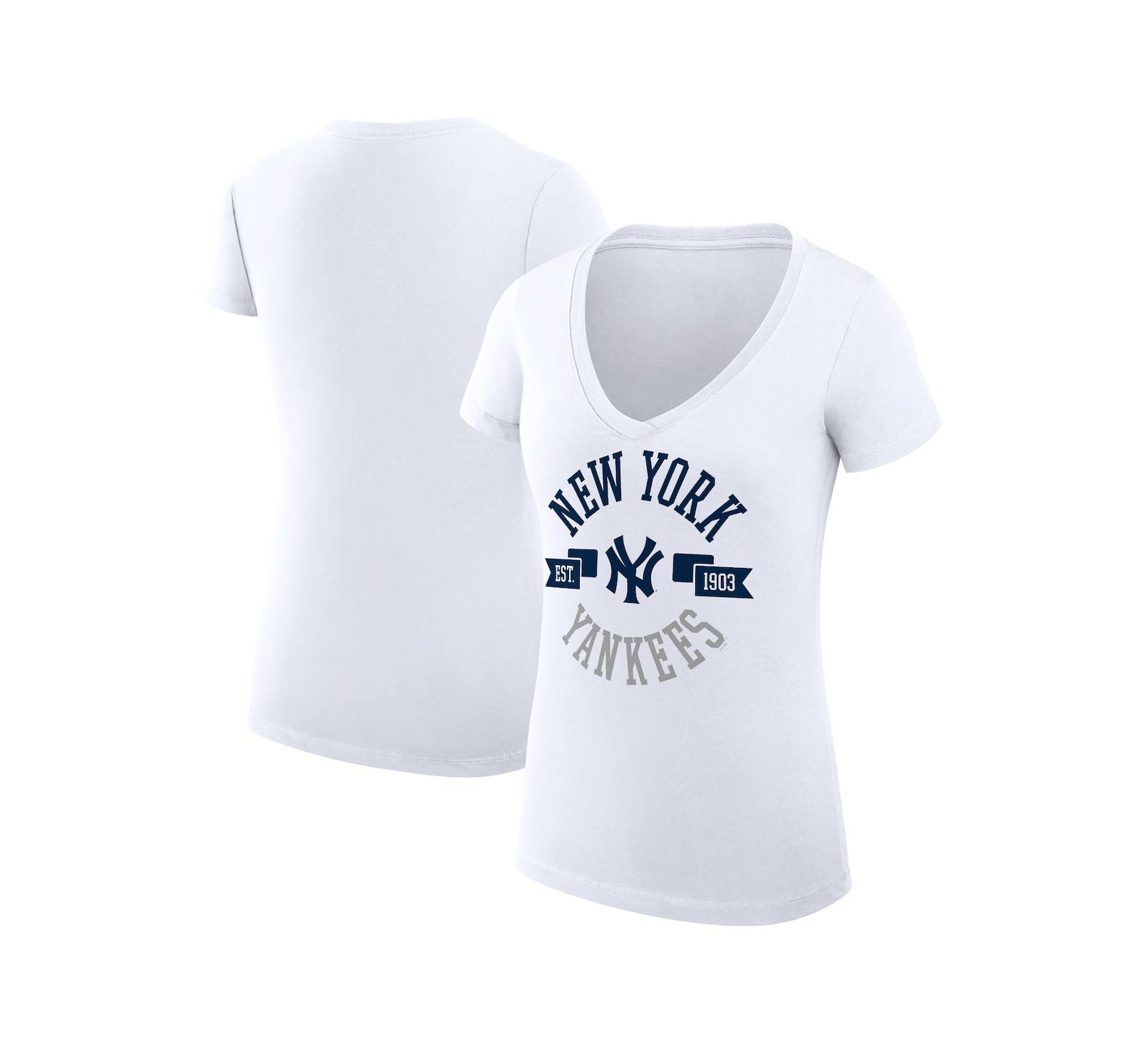 Женская футболка G-III 4Her by Carl Banks White New York Yankees Super-Slim Fit Lightweight City Graphic V-Neck