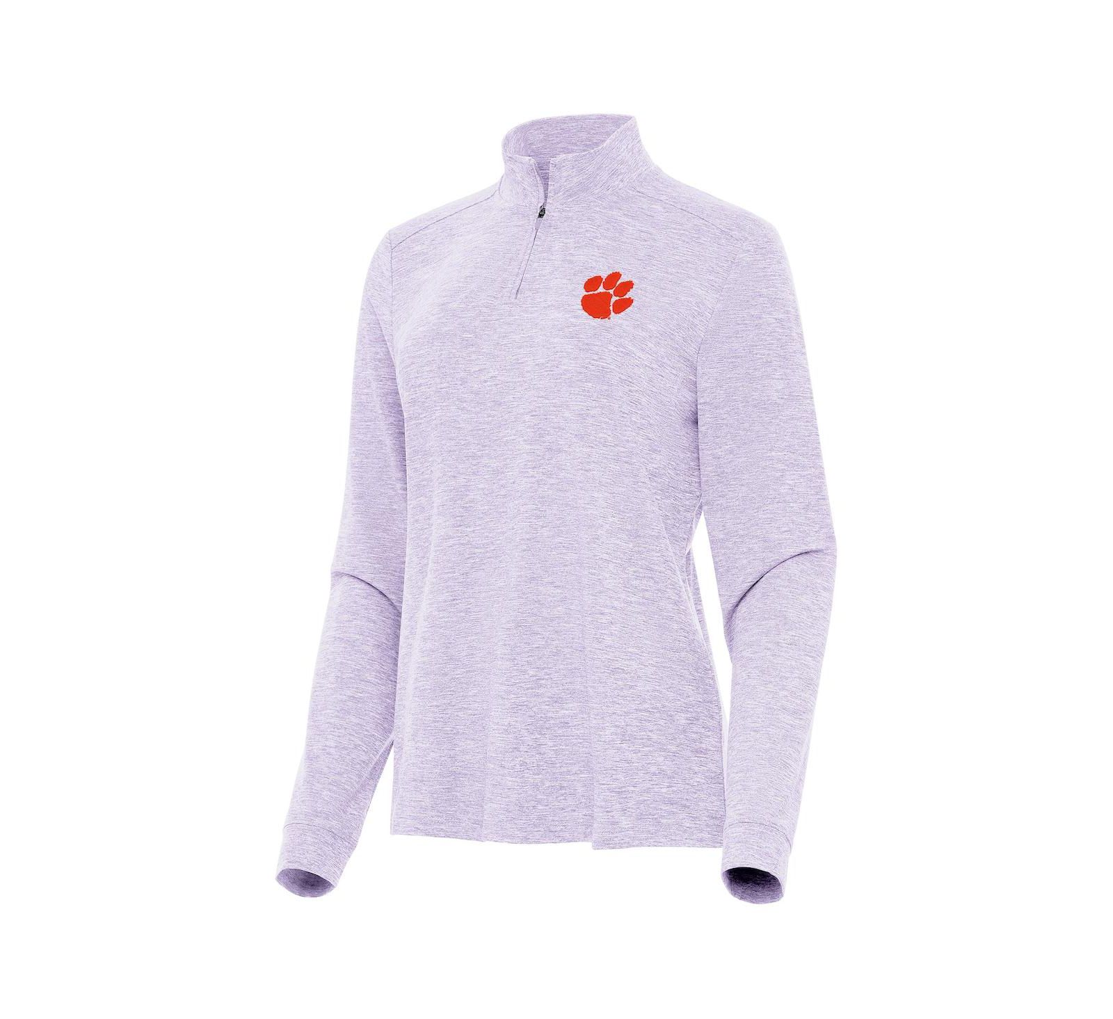 Рубашка Antigua Women's Heather Purple Clemson Tigers Mentor Long Sleeve Quarter-Zip Mock Polo