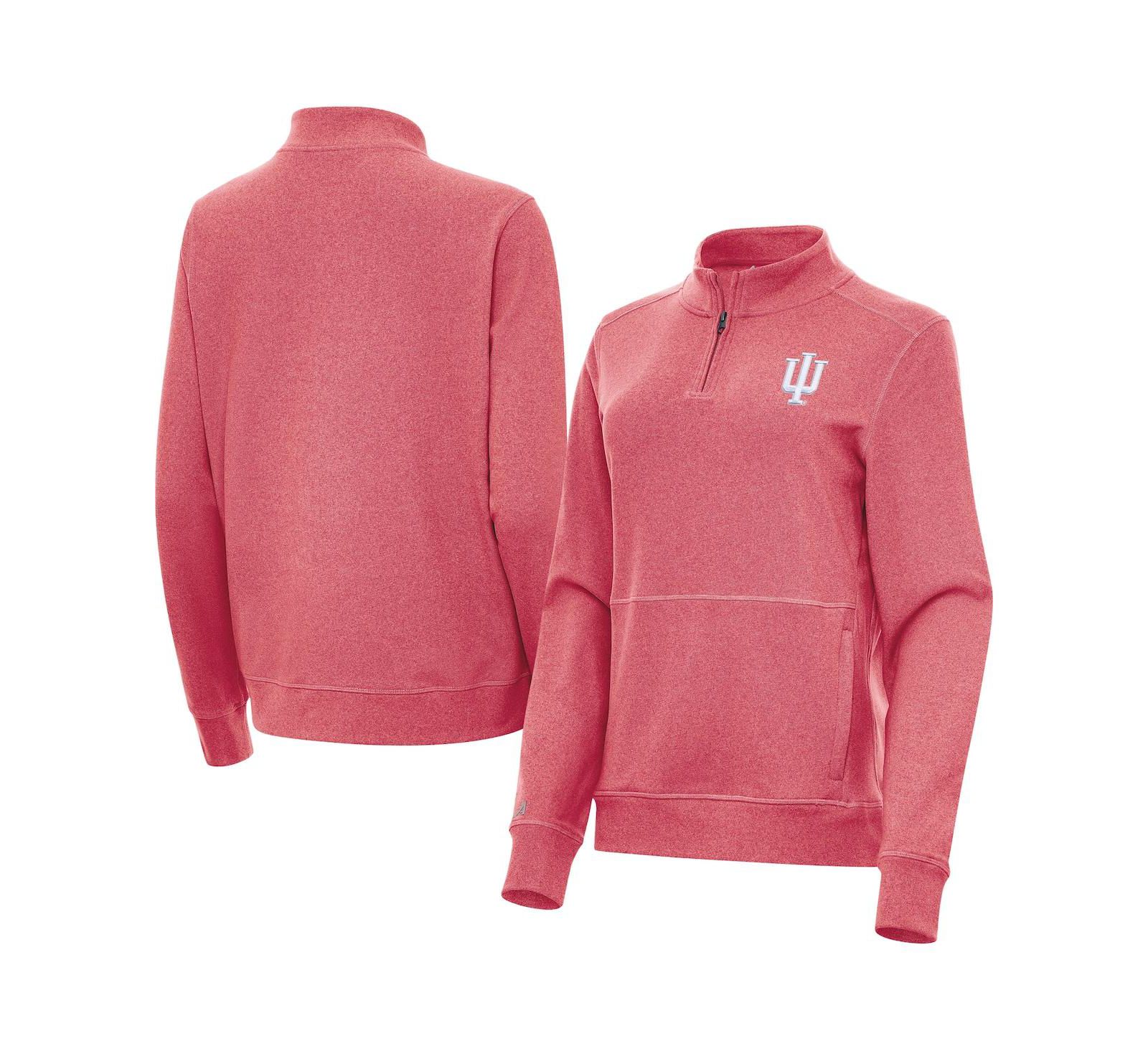 Женская куртка Antigua Indiana Hoosiers Crush Quarter-Zip в цвете Heather Crimson